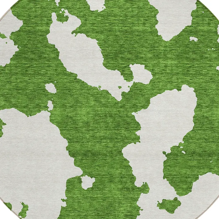 8' Green And Ivory Round Abstract Washable Indoor Outdoor Area Rug