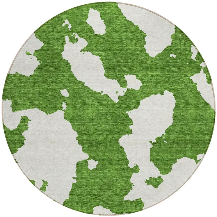 8' Green And Ivory Round Abstract Washable Indoor Outdoor Area Rug