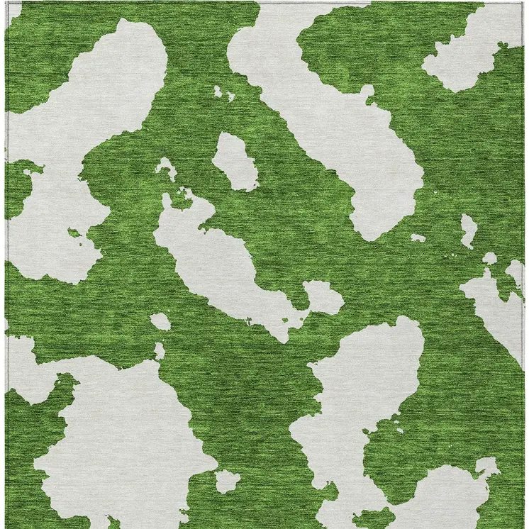 8' X 10' Green And Ivory Abstract Washable Indoor Outdoor Area Rug