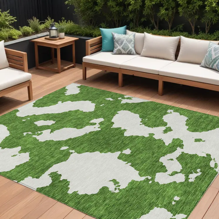 8' X 10' Green And Ivory Abstract Washable Indoor Outdoor Area Rug