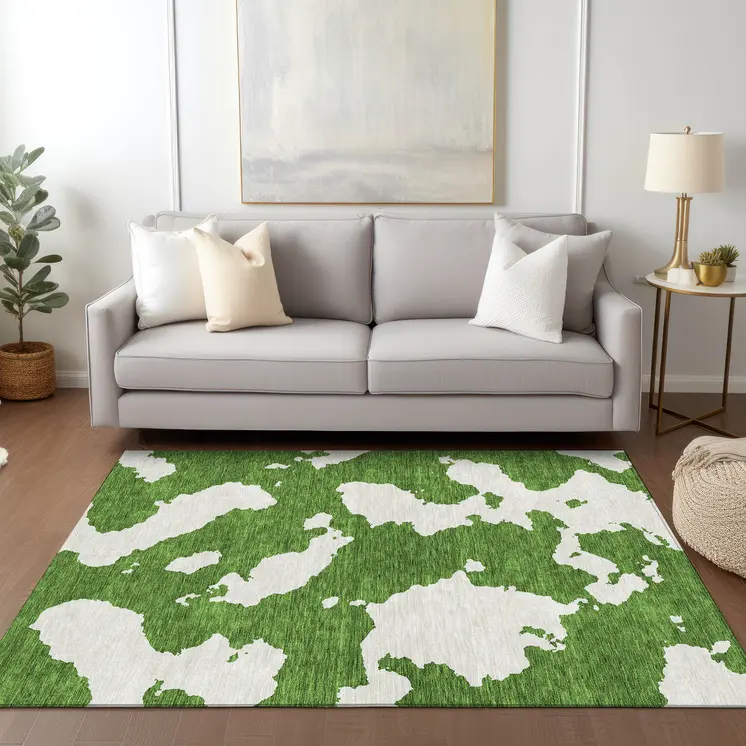 8' X 10' Green And Ivory Abstract Washable Indoor Outdoor Area Rug