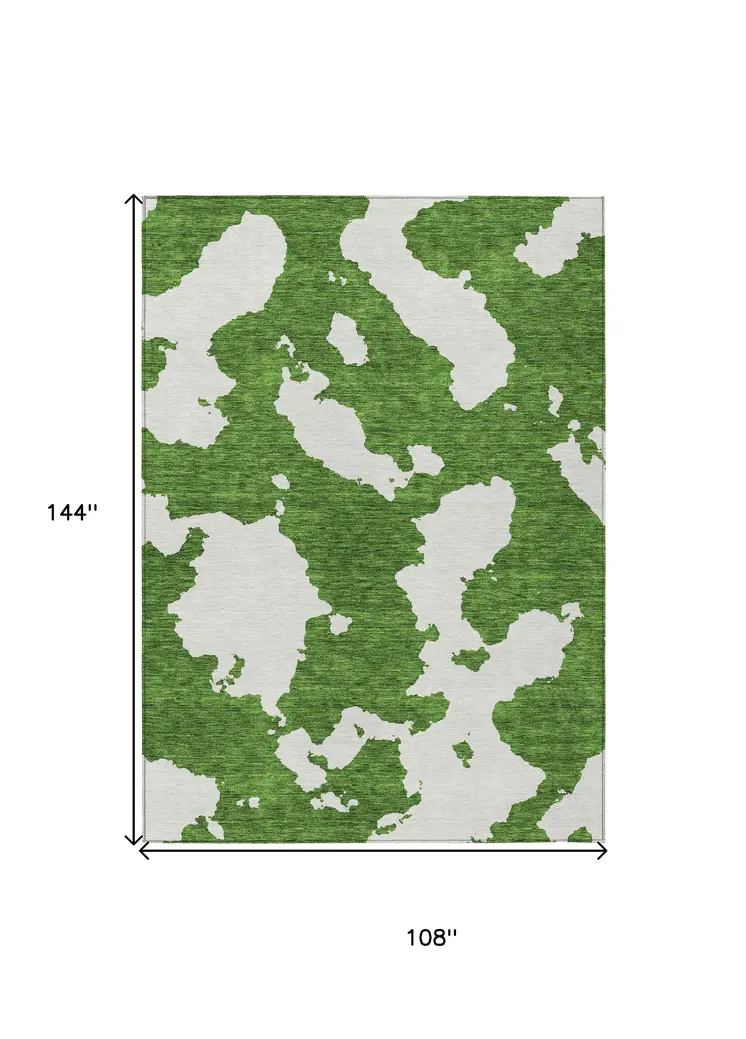 9' X 12' Green And Ivory Abstract Washable Indoor Outdoor Area Rug