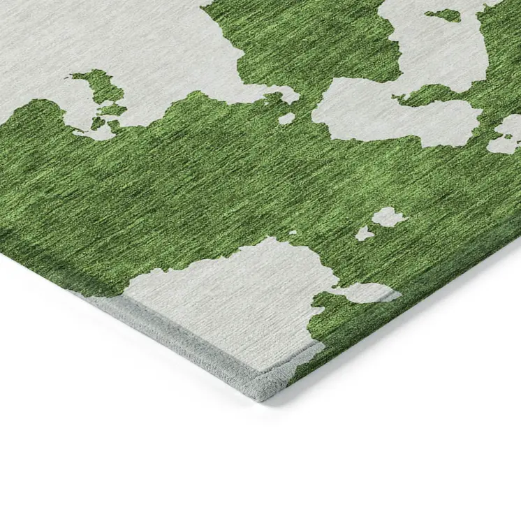 9' X 12' Green And Ivory Abstract Washable Indoor Outdoor Area Rug