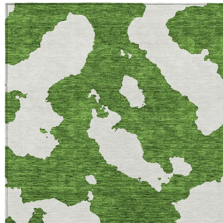 9' X 12' Green And Ivory Abstract Washable Indoor Outdoor Area Rug