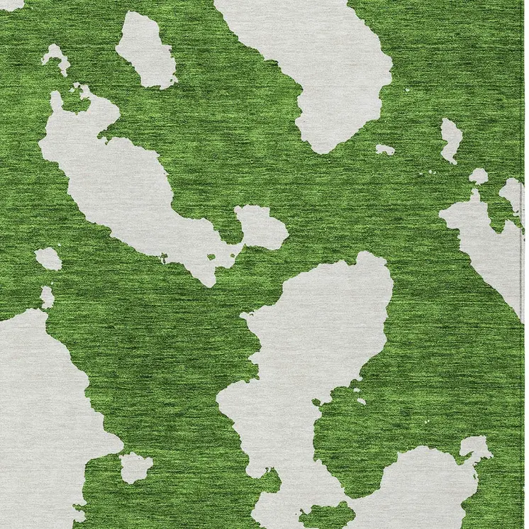 10' X 14' Green And Ivory Abstract Washable Indoor Outdoor Area Rug