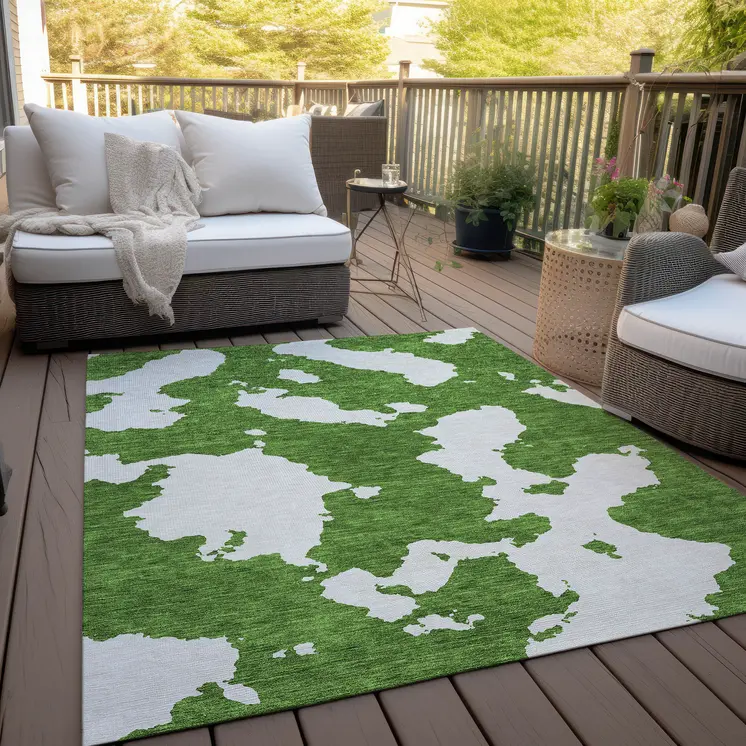 10' X 14' Green And Ivory Abstract Washable Indoor Outdoor Area Rug