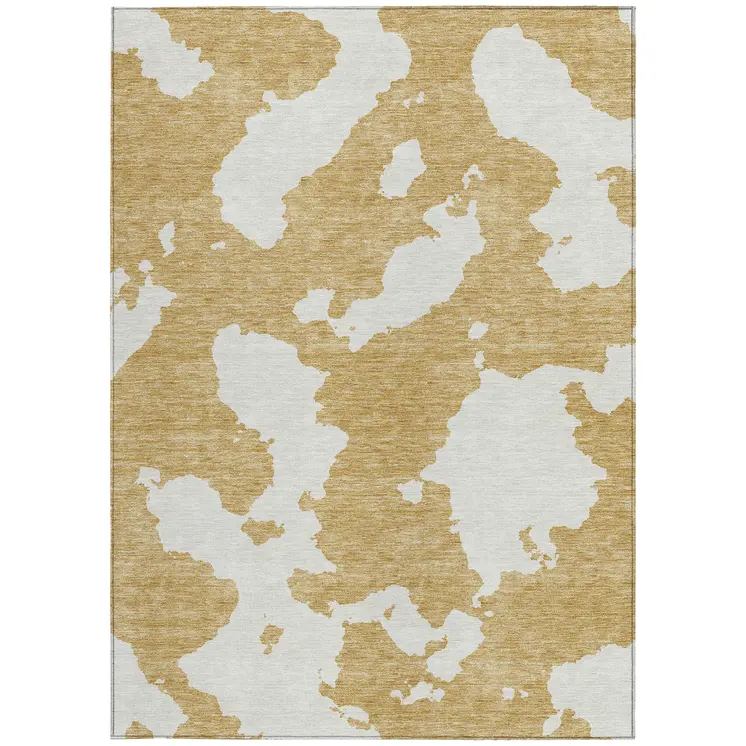 5' X 8' Gold And Ivory Abstract Washable Indoor Outdoor Area Rug