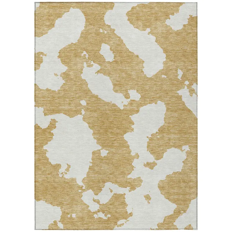 5' X 8' Gold And Ivory Abstract Washable Indoor Outdoor Area Rug