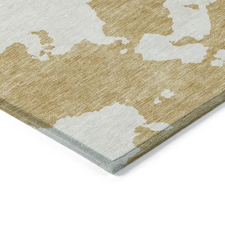 5' X 8' Gold And Ivory Abstract Washable Indoor Outdoor Area Rug