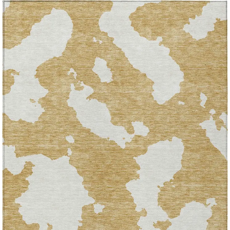 5' X 8' Gold And Ivory Abstract Washable Indoor Outdoor Area Rug