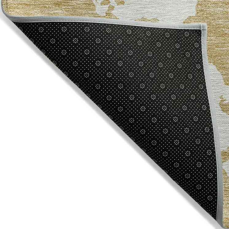 8' Gold And Ivory Round Abstract Washable Indoor Outdoor Area Rug