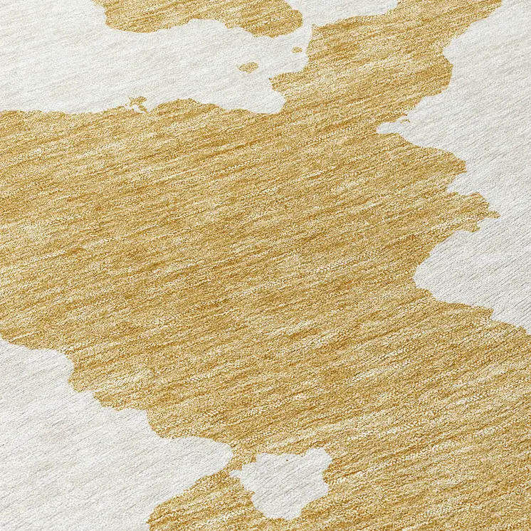 8' Gold And Ivory Round Abstract Washable Indoor Outdoor Area Rug