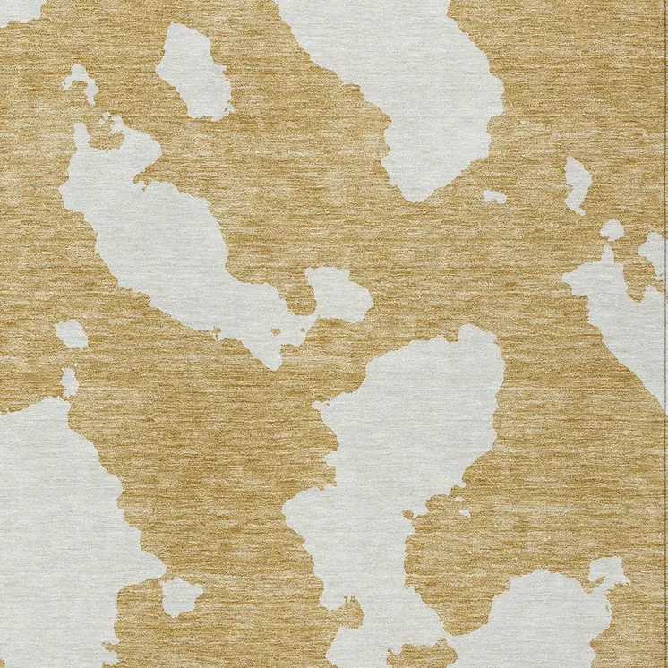 8' X 10' Gold And Ivory Abstract Washable Indoor Outdoor Area Rug