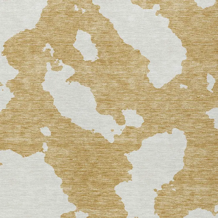 9' X 12' Gold And Ivory Abstract Washable Indoor Outdoor Area Rug