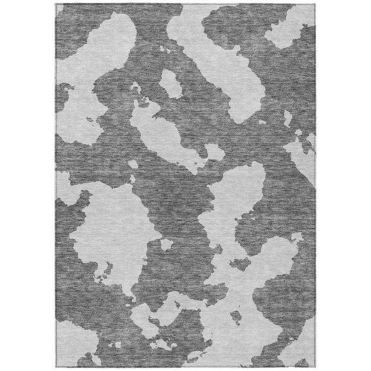 5' X 8' Gray And Ivory Abstract Washable Indoor Outdoor Area Rug