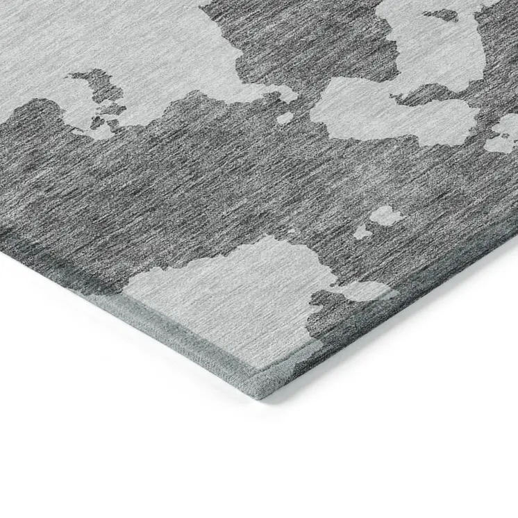 5' X 8' Gray And Ivory Abstract Washable Indoor Outdoor Area Rug
