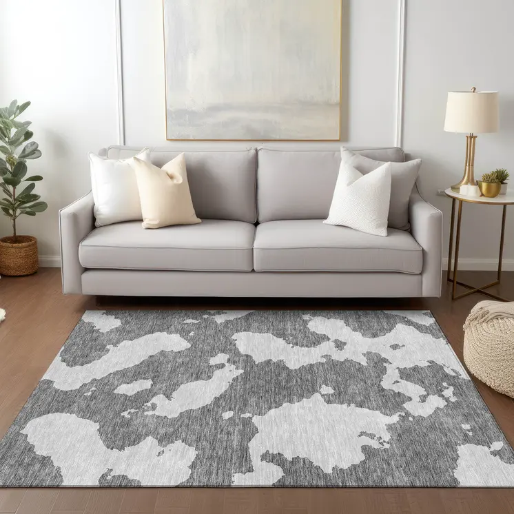 5' X 8' Gray And Ivory Abstract Washable Indoor Outdoor Area Rug