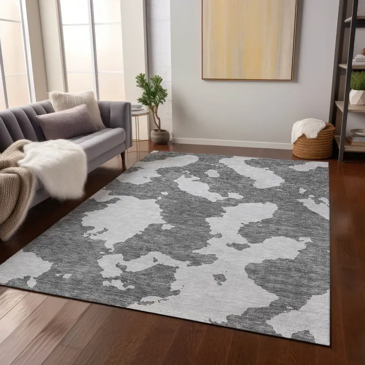 5' X 8' Gray And Ivory Abstract Washable Indoor Outdoor Area Rug