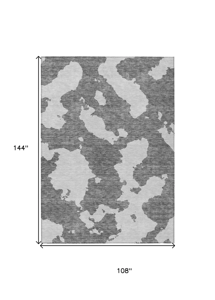 9' X 12' Gray And Ivory Abstract Washable Indoor Outdoor Area Rug