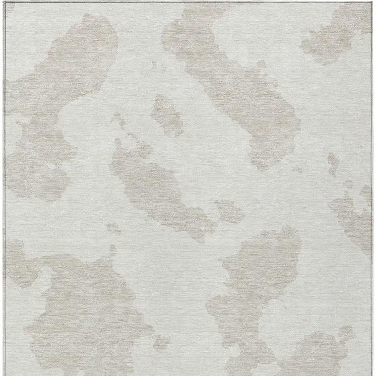 3' X 5' Ivory And Beige Abstract Washable Indoor Outdoor Area Rug