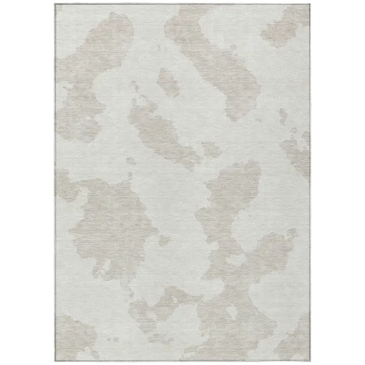 5' X 8' Ivory And Beige Abstract Washable Indoor Outdoor Area Rug