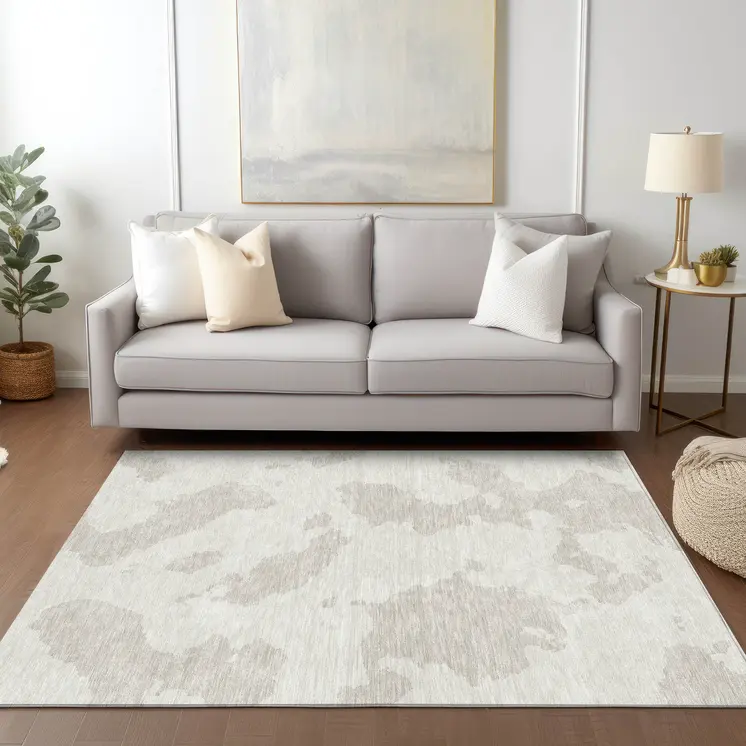 5' X 8' Ivory And Beige Abstract Washable Indoor Outdoor Area Rug