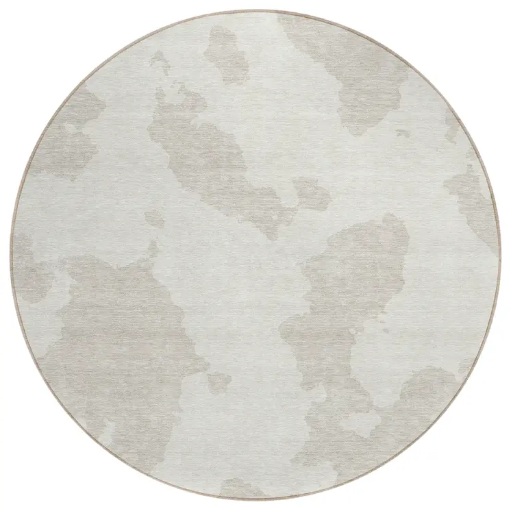8' Ivory And Beige Round Abstract Washable Indoor Outdoor Area Rug