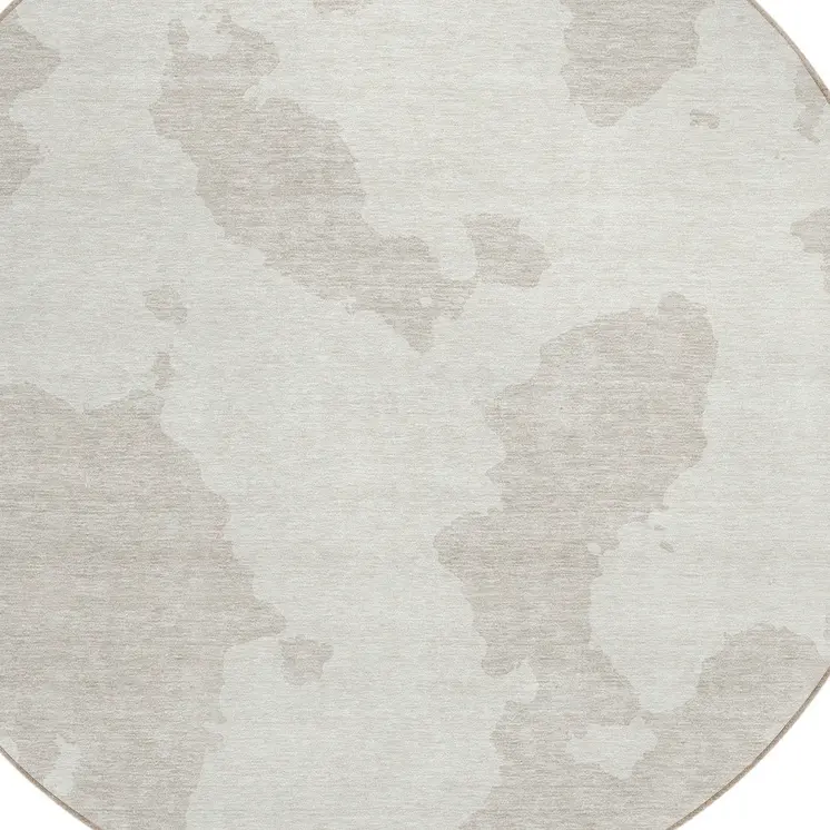 8' Ivory And Beige Round Abstract Washable Indoor Outdoor Area Rug