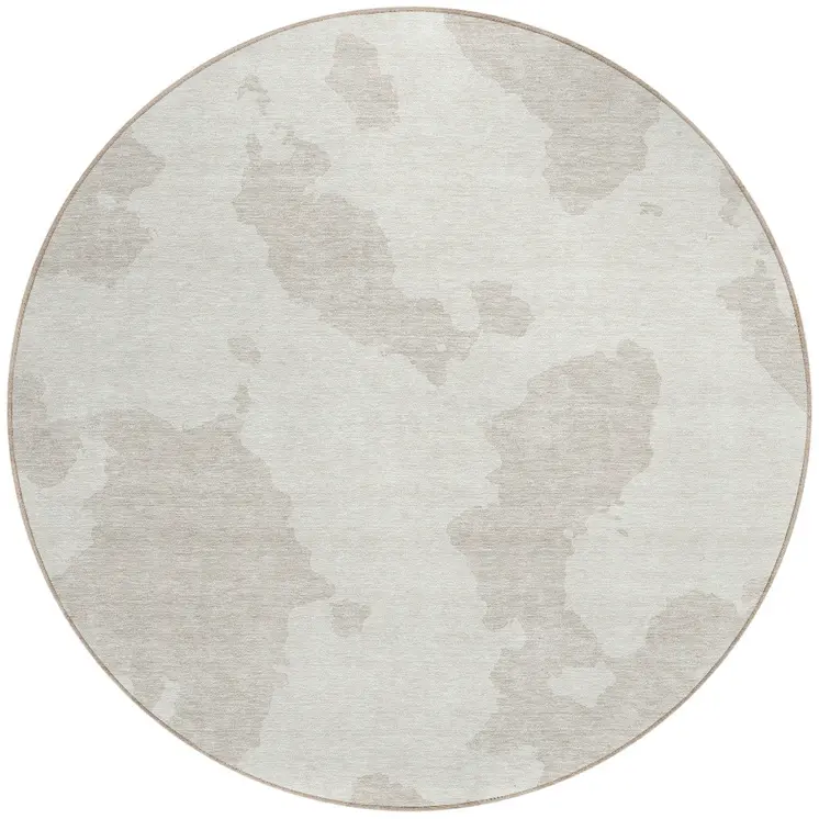 8' Ivory And Beige Round Abstract Washable Indoor Outdoor Area Rug