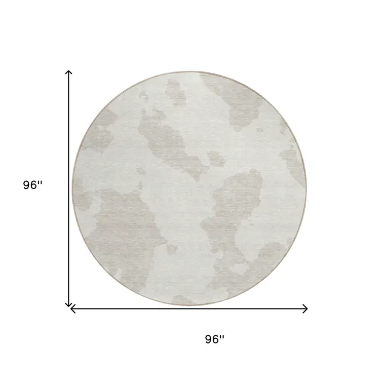 8' Ivory And Beige Round Abstract Washable Indoor Outdoor Area Rug