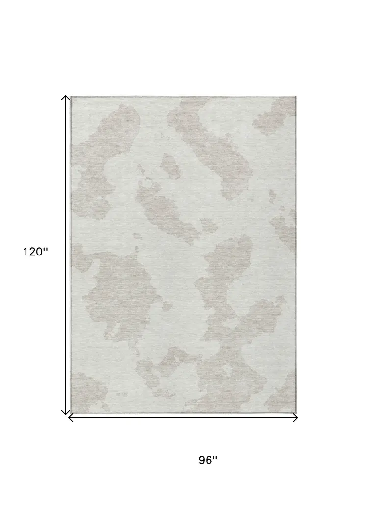 8' X 10' Ivory And Beige Abstract Washable Indoor Outdoor Area Rug