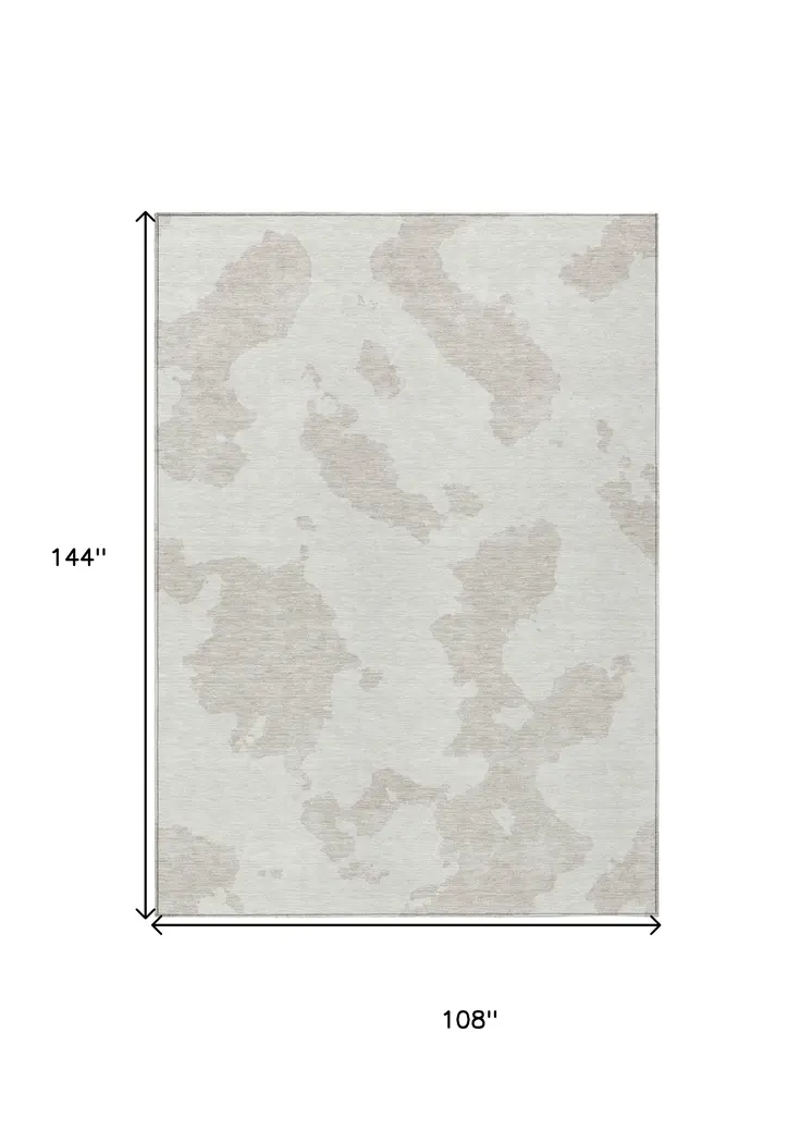 9' X 12' Ivory And Beige Abstract Washable Indoor Outdoor Area Rug