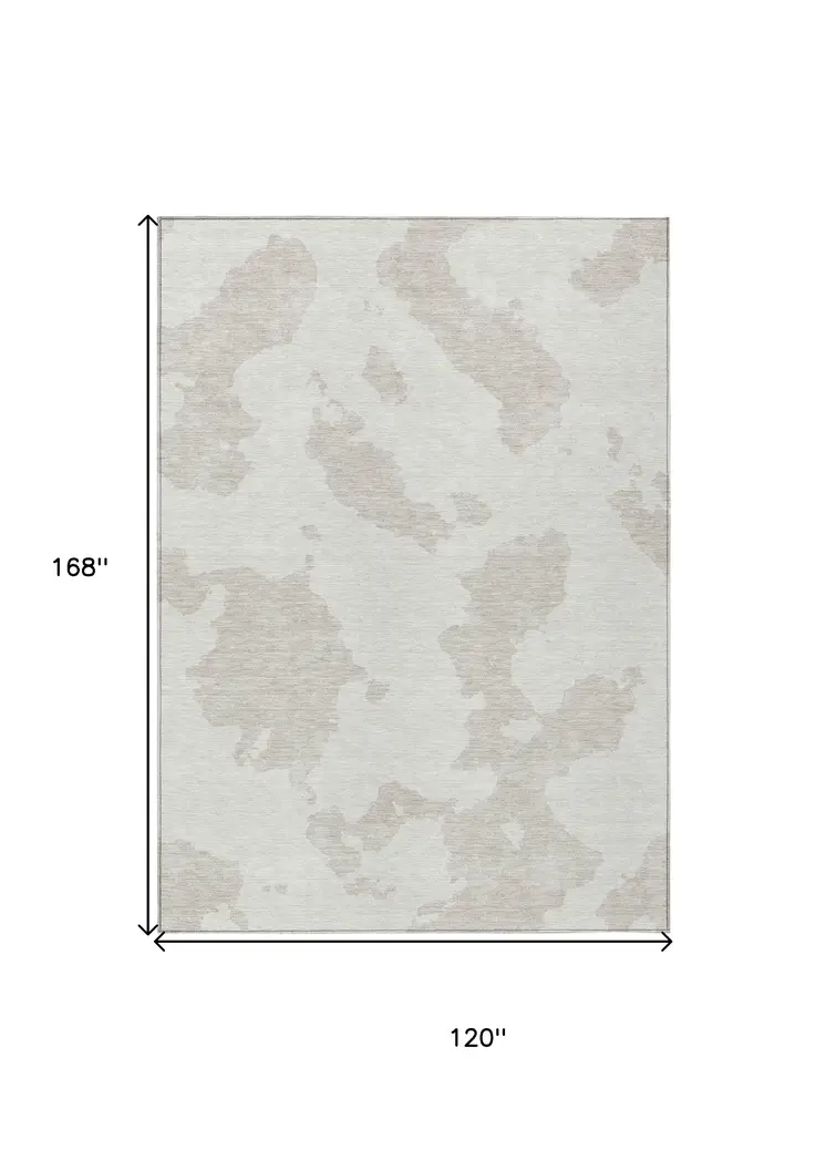 10' X 14' Ivory And Beige Abstract Washable Indoor Outdoor Area Rug