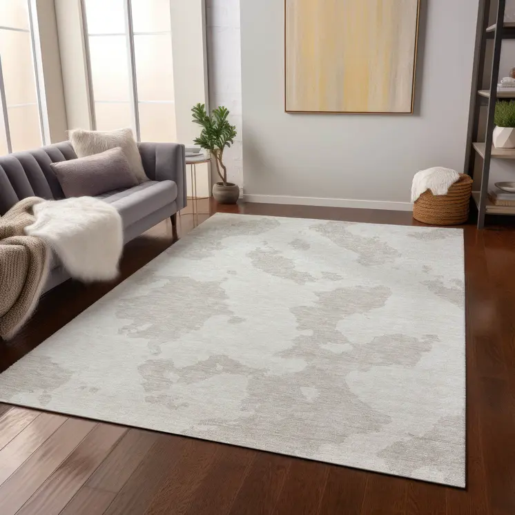 10' X 14' Ivory And Beige Abstract Washable Indoor Outdoor Area Rug