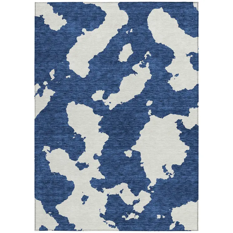 8' X 10' Navy Blue And Ivory Abstract Washable Indoor Outdoor Area Rug