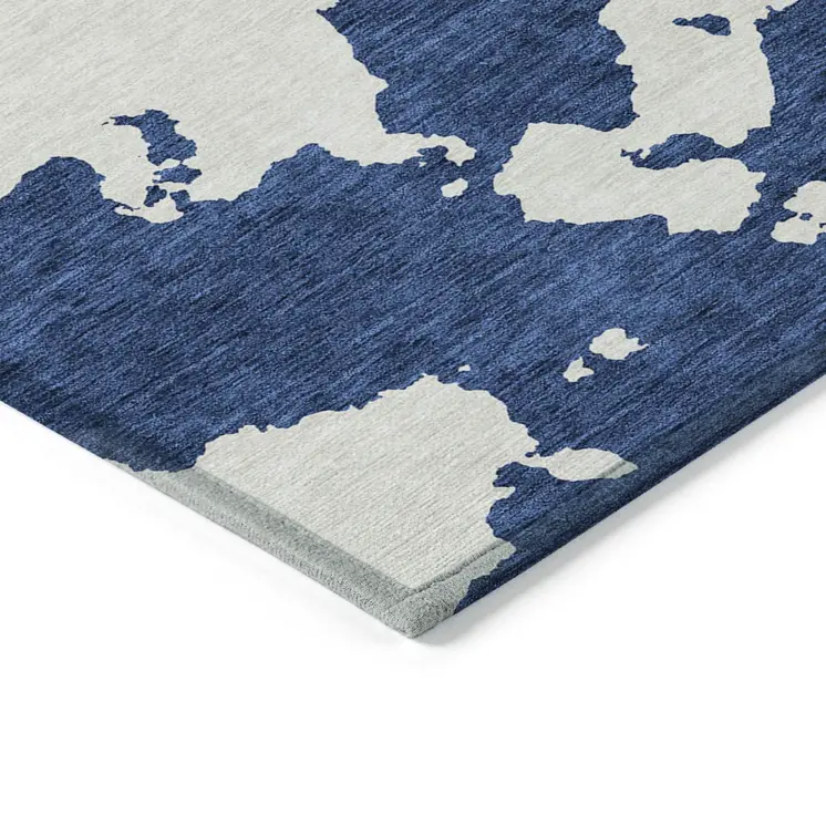 8' X 10' Navy Blue And Ivory Abstract Washable Indoor Outdoor Area Rug