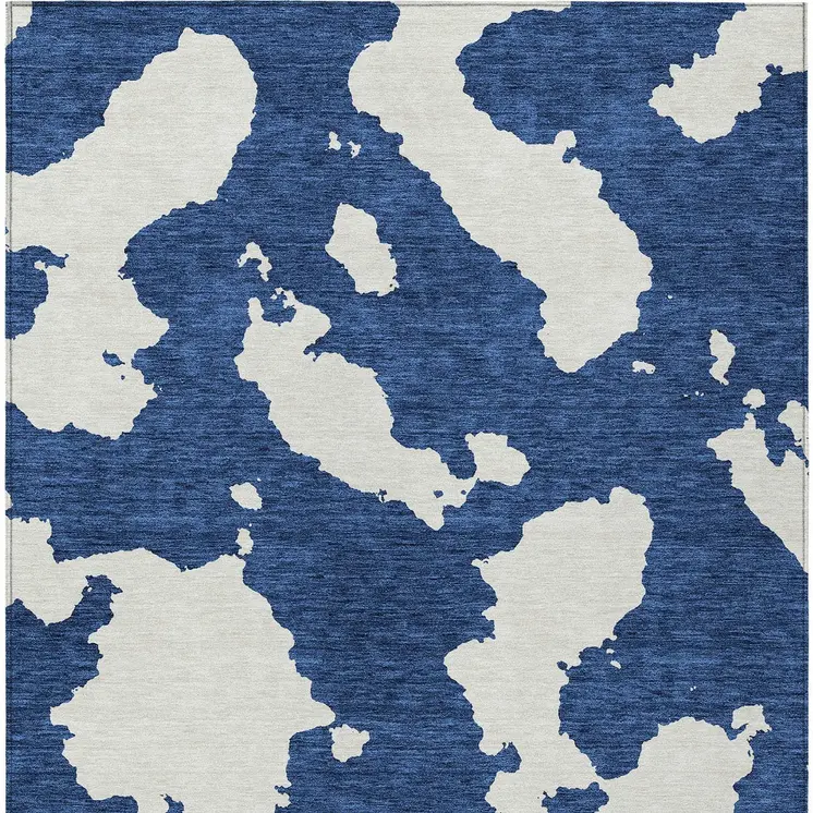 8' X 10' Navy Blue And Ivory Abstract Washable Indoor Outdoor Area Rug
