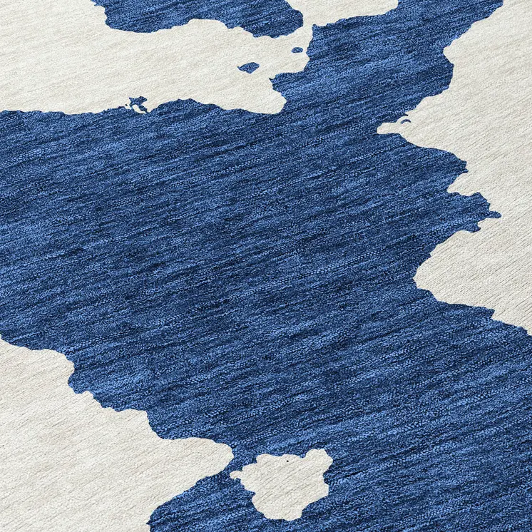 8' X 10' Navy Blue And Ivory Abstract Washable Indoor Outdoor Area Rug