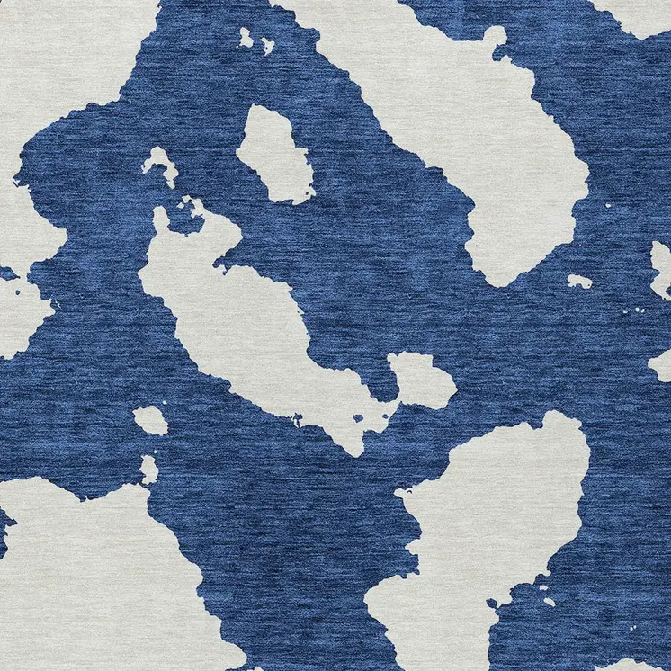 9' X 12' Navy Blue And Ivory Abstract Washable Indoor Outdoor Area Rug