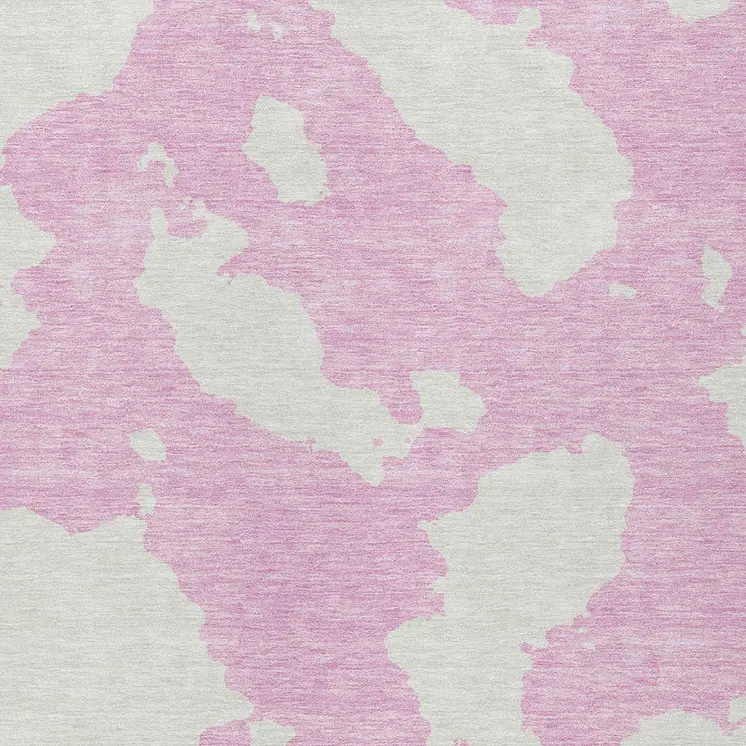 3' X 5' Pink And Ivory Abstract Washable Indoor Outdoor Area Rug