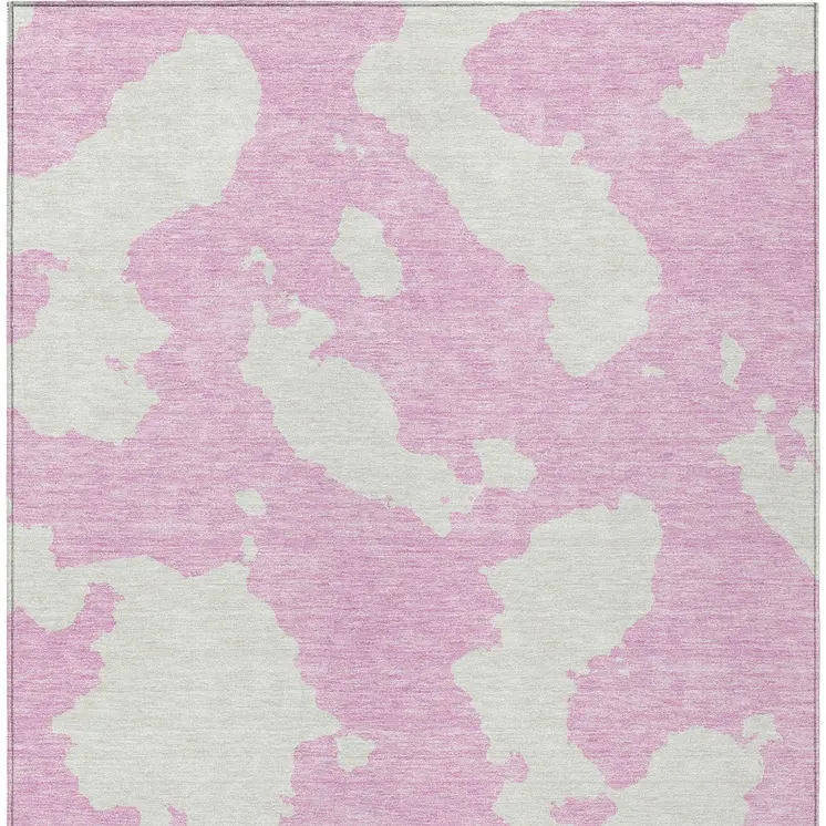 5' X 8' Pink And Ivory Abstract Washable Indoor Outdoor Area Rug