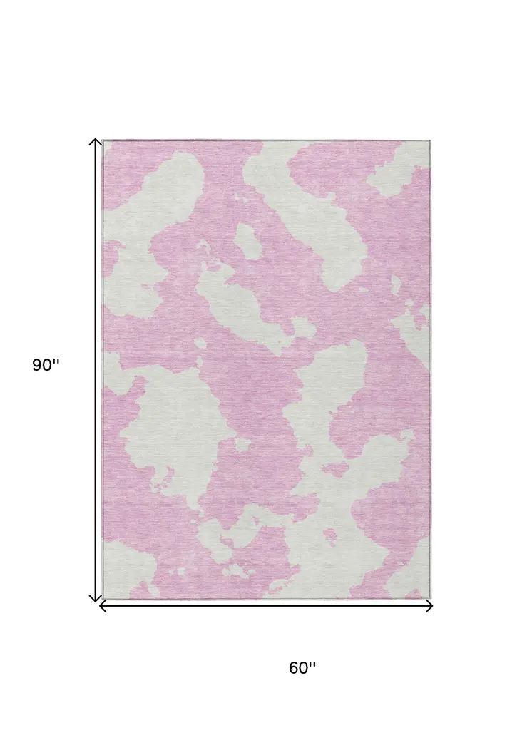 5' X 8' Pink And Ivory Abstract Washable Indoor Outdoor Area Rug