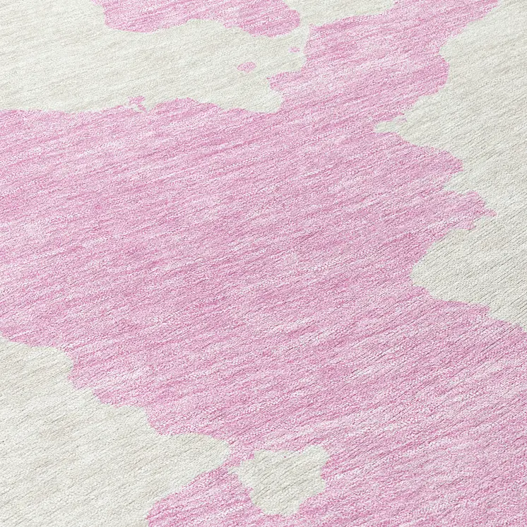 8' Pink And Ivory Round Abstract Washable Indoor Outdoor Area Rug
