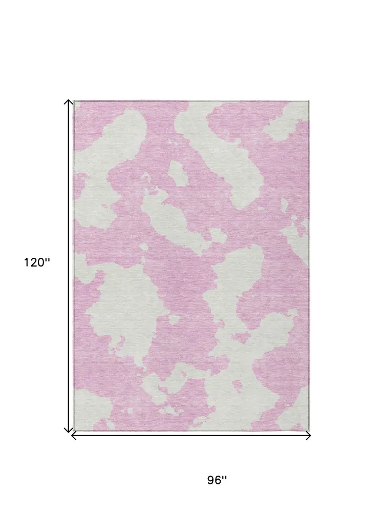 8' X 10' Pink And Ivory Abstract Washable Indoor Outdoor Area Rug