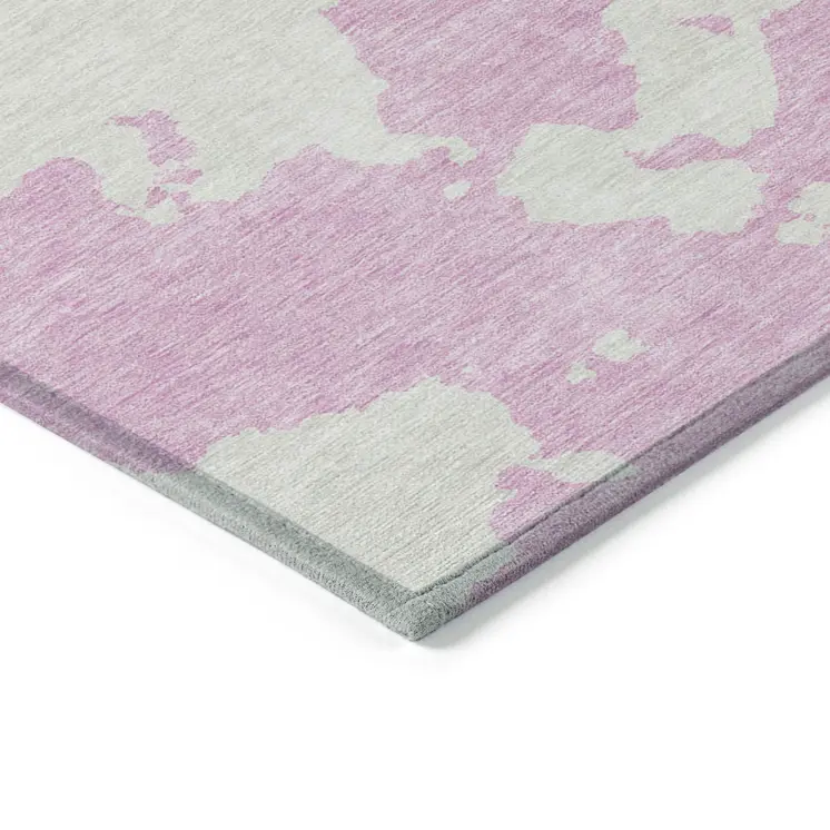 8' X 10' Pink And Ivory Abstract Washable Indoor Outdoor Area Rug