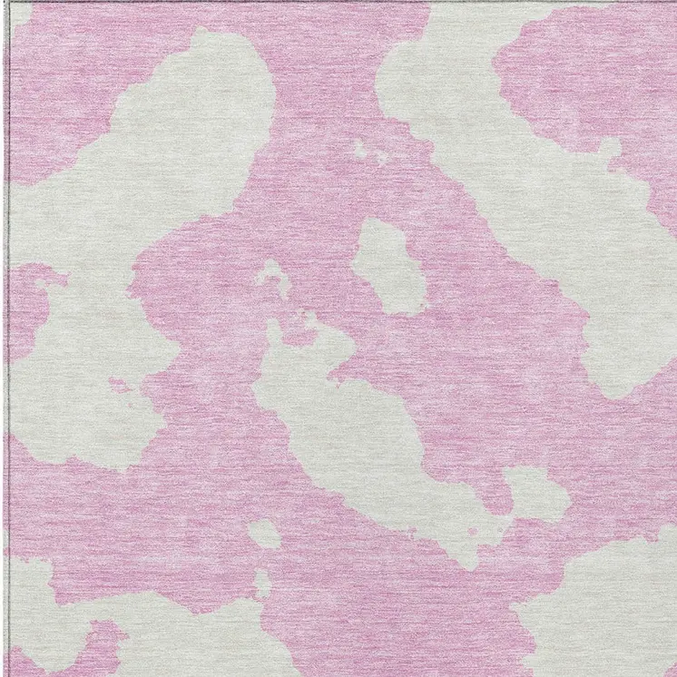 8' X 10' Pink And Ivory Abstract Washable Indoor Outdoor Area Rug