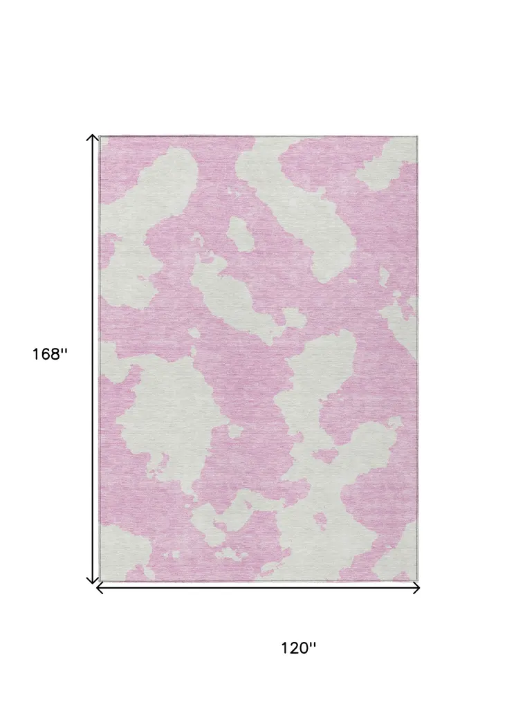 10' X 14' Pink And Ivory Abstract Washable Indoor Outdoor Area Rug