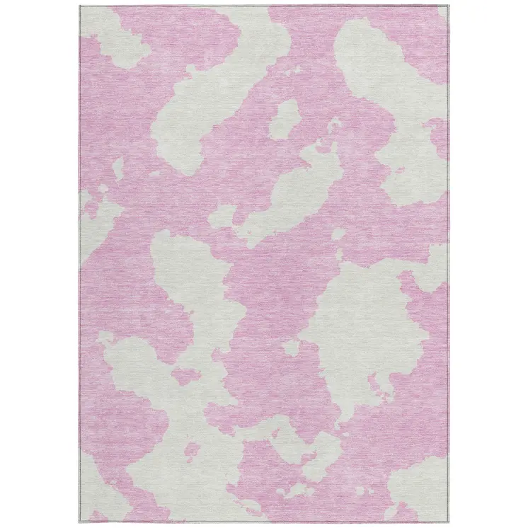 10' X 14' Pink And Ivory Abstract Washable Indoor Outdoor Area Rug