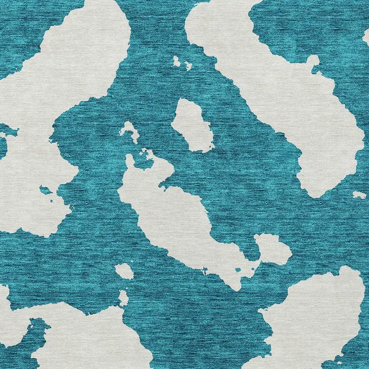 3' X 5' Teal Blue And Ivory Abstract Washable Indoor Outdoor Area Rug