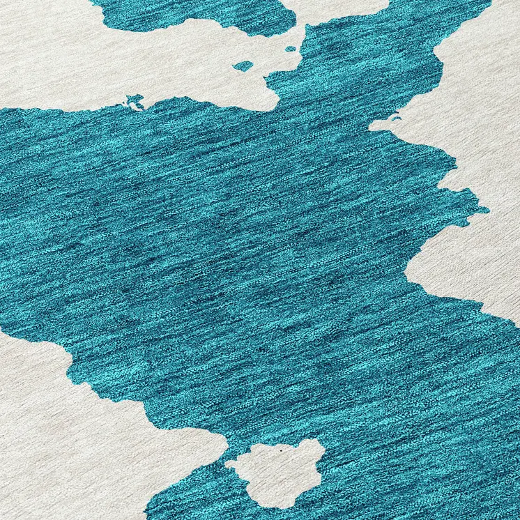 8' Teal Blue And Ivory Round Abstract Washable Indoor Outdoor Area Rug
